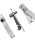 Heavy Duty Stainless Steel Pivot Door Hinge Set Featuring Rock Solid 360 Degree Swinging And No Sweat Floor Mount Adjustment For Wood Floors And Mansions, showing durable hinges.