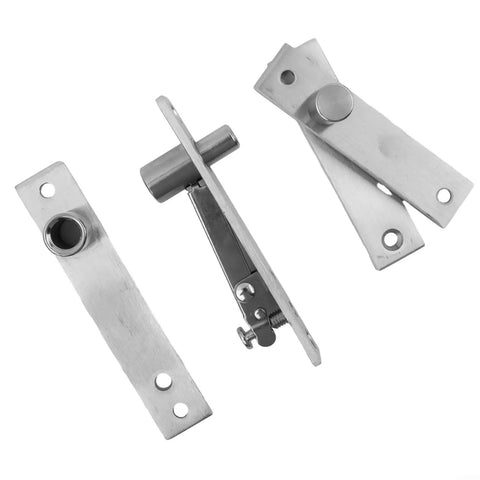 Heavy Duty Stainless Steel Pivot Door Hinge Set Featuring Rock Solid 360 Degree Swinging And No Sweat Floor Mount Adjustment For Wood Floors And Mansions, showing durable hinges.