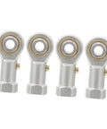 Four Shop Tested PHS6 Rod End Bearings Featuring Sharp Female Thread And Bulletproof Fish Eye Ball Joints in silver finish.