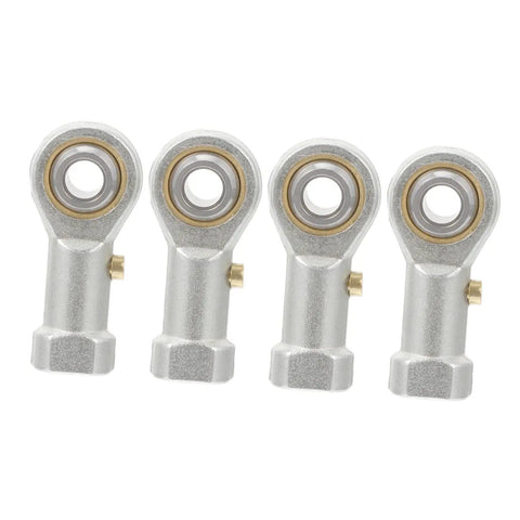 Four Shop Tested PHS6 Rod End Bearings Featuring Sharp Female Thread And Bulletproof Fish Eye Ball Joints in silver finish.
