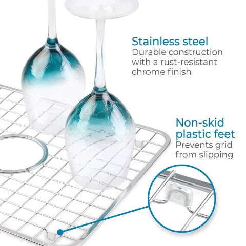 Stainless Steel Sink Grid With Center Drain Polished Finish For Kitchen Use Tough As Nails Heavy Duty Protective Rack