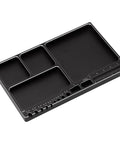 Magnetic RC Parts Tray Portable Aluminum Alloy Repair Tray with compartments and magnetic screw holder plate for organization.