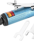 Blue Aluminum Alloy Pneumatic Die Grinder with wrenches, air powered rotary tool for metal fabrication and stone carving.