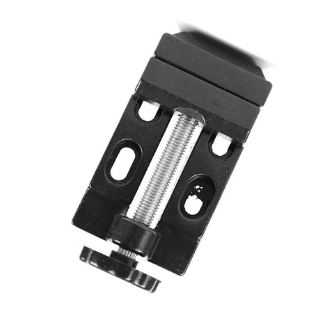 Close-up of adjustable screw of Premium Aluminum Mini Bench Vise Heavy Duty Clamping Vice for secure hold on workbenches.