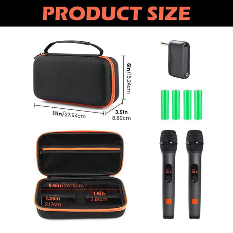 Durable Oxford Microphone Case For JBL Wireless Two Mic System Grab And Go Mic Storage Portable Box For Rechargeable Battery Receivers And Adapters Color A with product dimensions and accessories