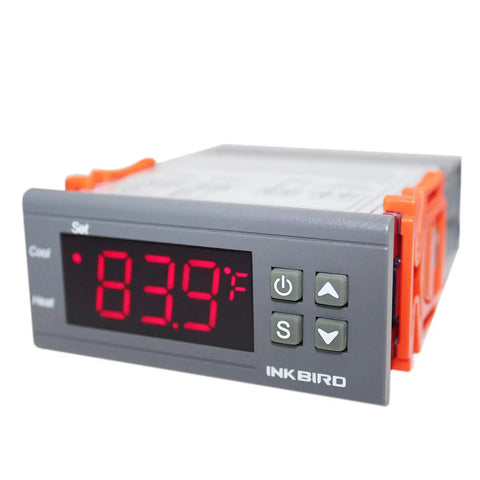 Close-up of All Purpose Digital Temperature Controller Thermostat With Sensor And Two Relays Fahrenheit And Celsius Display Alarm ITC1000