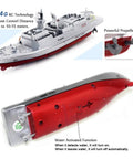 Military RC Warship Boat With 2.4 GHz Remote Control Realistic Navy Vessel Toy showcasing propellers and water activation feature