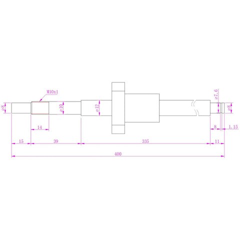 Heavy Duty SFU1204 Ball Screw Kit With Slick Metal Nut CNC Machine Parts 12mm Diameter 4mm Pitch 400mm Length detailed technical drawing.