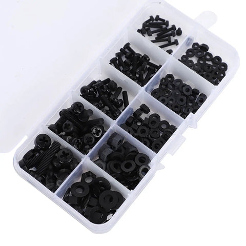 270 Piece Nylon Screw Nut Washer Kit M5 Rustproof Insulated Fasteners For Electrical And Mechanical Projects Black Durable Polyamide Set With Organized Storage And Grab And Go Versatility, divided case