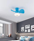 Ceiling Fan with Light 22 Inch 6 Speeds Timing 3 Color Temperatures for in blue, mounted in a modern bedroom, with white light.