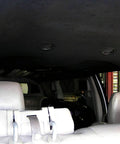 Halero black suede headliner fabric 96x60 in with foam backing, installed in SUV interior