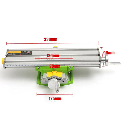 Precision Aluminum Alloy Work Table With Zero Hassle Dovetail Slides For Bench Drill, dimensions 330mm x 130mm, compact milling base.