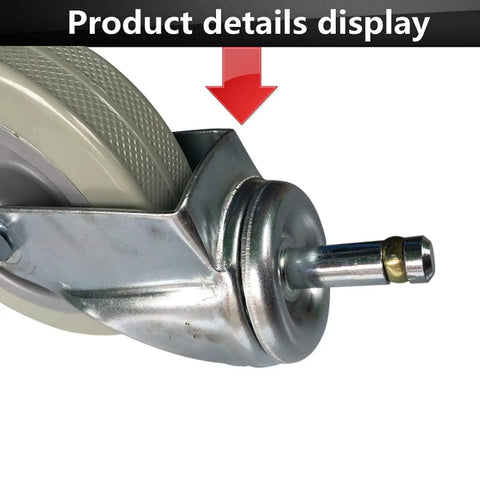 Close-up of 4 Inch Beefy Heavy Duty Swivel Caster Wheels With PU Rollers For Furniture And Carts, showing M11x50mm stem.