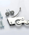 Heavy Duty Dual Wheel Caster Set with mounting hardware, designed for smooth sliding door rollers and cabinet upgrades.