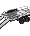 1/10 Scale Full Metal Trailer With Led Lights Heavy Duty Cargo Hauler Rig Ready For Rc Crawler Builds Compatible With Axial Scx10 Redcat Traxxas And More Tandem Setup side view