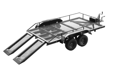 1/10 Scale Full Metal Trailer With Led Lights Heavy Duty Cargo Hauler Rig Ready For Rc Crawler Builds Compatible With Axial Scx10 Redcat Traxxas And More Tandem Setup side view