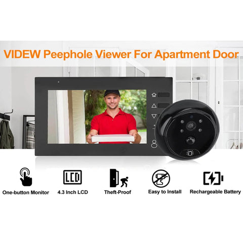 All In One Peephole Doorbell Camera With 4.3 Inch Indoor Monitor Easy Install 720P Video 940Nm Night Vision 145 Degree Wide View Motion Alerts Digital Peephole Viewer For Real Time Home Security displaying a delivery person on screen
