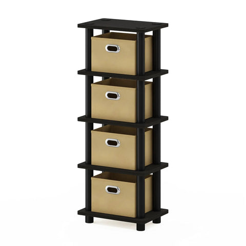 Four Tier Toolless Storage Shelves Espresso Finish With Four Fabric Bins No Sweat Setup Game Changer For Clutter Control Apartment Approved Hallway Bedroom Organizer Straight Up Solid Build