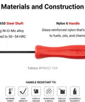 90 Degree Pointed Pick With 1/8 Inch By 3 Inch Shank For Precision Prying Scraping And Pulling Tasks, Sharp 30 Degree Point With Two Wings To Prevent Twisting, Made In USA, showing AISI 8650 steel shaft and nylon 6 handle details