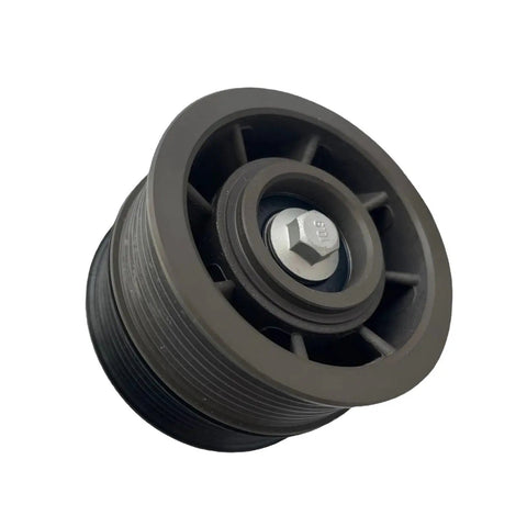 Premium Supercharger Double Pulley System With Idler Drive Belt For Mercedes M113k, showing a heavy-duty black pulley with deep teeth.