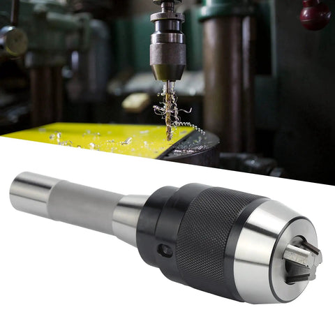 Premium Integral Drill Chuck Keyless With Straight Shank For Milling Machine, Features 1-13mm Clamping Range visible with drill bit.