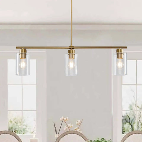3 Light Kitchen Island Pendant Light Set For Farmhouse Vibe Dining Area With Clear Glass Shades Brushed Brass Modern Pendant Lights