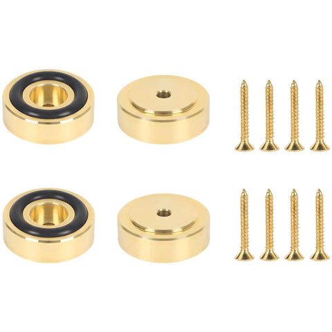 4 Brass Cutting Board Feet With Nonslip Pads And Silicone Rubber Bases For Speaker Amplifiers shown with screws