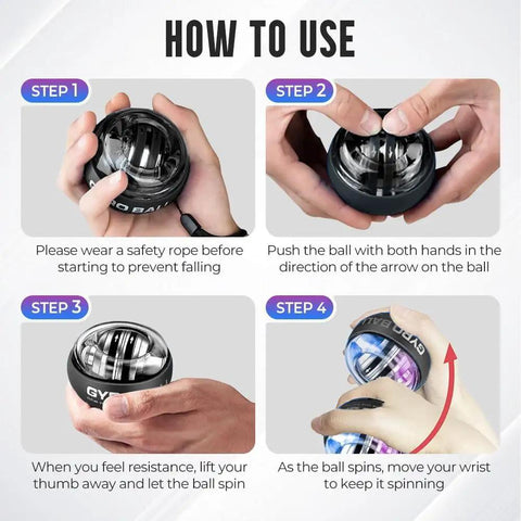 Gyro Ball Hand Exerciser With Counter And Auto Start Gyro, Wrist And Forearm Strengthener For Quick Arm Workouts, LED Lights And Colorful Display, Portable Grip Trainer For Strength, Endurance, And Real Fast Gains, how-to use steps