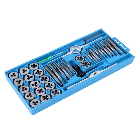 Kickstart Your Metalworking Projects With This Awesome 40 Piece Tap And Die Set Built From Tough Steel For Spot On Threading Accuracy Across Cast Iron Low Carbon Steel And Various Metals In Fine Thread Varieties, blue case