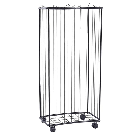 Heavy Duty Garage Ball Storage Rack Smooth Rolling Sports Organizer Cart featuring a vertical wire frame and silent casters.