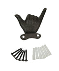 Set Of 3 Hand Gesture Wall Hooks, Super Handy Rustic Cast Iron Decor, 4 Inch Hella Tough Metal Coat Rack for keys, jewelry, pet leashes.