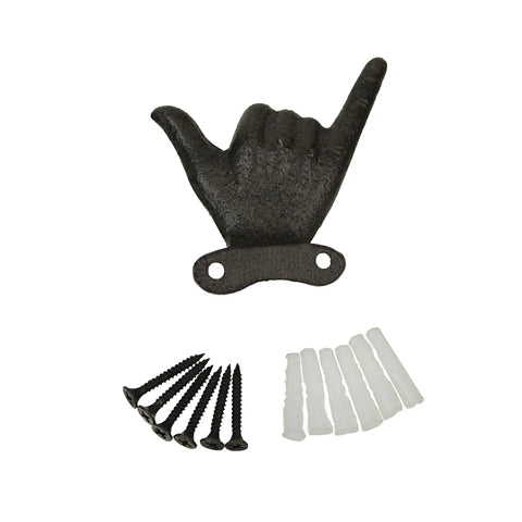 Set Of 3 Hand Gesture Wall Hooks, Super Handy Rustic Cast Iron Decor, 4 Inch Hella Tough Metal Coat Rack for keys, jewelry, pet leashes.