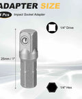 Four Piece One Quarter Inch Square Drive Socket Adapters Set For Impact Drivers And Drills, One Inch Long Extensions With One Quarter Inch Hex Shank, Heavy Duty Pro Grade Flexible Axle Nut And Drill Socket Compatibility