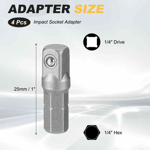 Four Piece One Quarter Inch Square Drive Socket Adapters Set For Impact Drivers And Drills, One Inch Long Extensions With One Quarter Inch Hex Shank, Heavy Duty Pro Grade Flexible Axle Nut And Drill Socket Compatibility