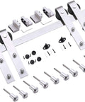 Modern Double Barn Door Set With 4 Lite Panels And 13 Ft Silver Rail Track Includes 2 Solid Interior Slabs And Full Sliding Hardware Kit