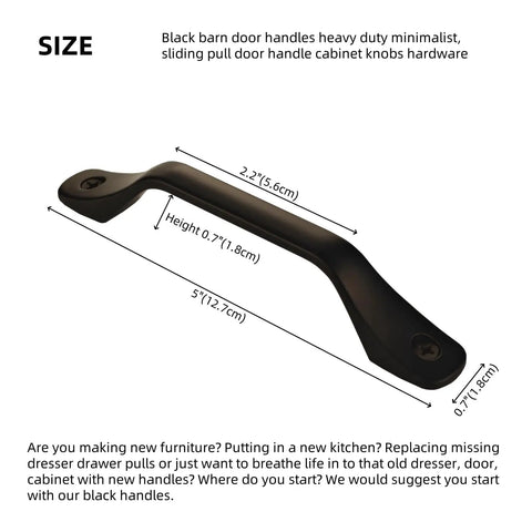 Black Built Tough Barn Door Handle For Sliding Doors And Cabinets Minimalist Modern Pull Knob With Thickened Hardware 5.0 Inch