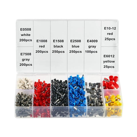 Super Versatile Wire Ferrule Crimping Tool Kit With Ergonomic Pliers And Hexagonal Dies For 0.08-16mm² Cables, Perfect Pro Gear For Electricians. Assorted insulated wire ferrules in labeled case