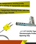 Front view of TL3163K K-type thermocouple air probe with open-hole stainless steel sleeve and mounting clip; yellow 2-pin connector
