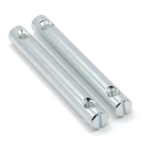 Heavy Duty Zinc Plated Cross Dowel Barrel Nuts Compatible With Ikea 121214 Furniture Hardware Built Tough Double Assembly Joiners Fits Like A Champ For Beds And Tables Set Of Two close-up image showing two sturdy barrel nuts with M6 threads.