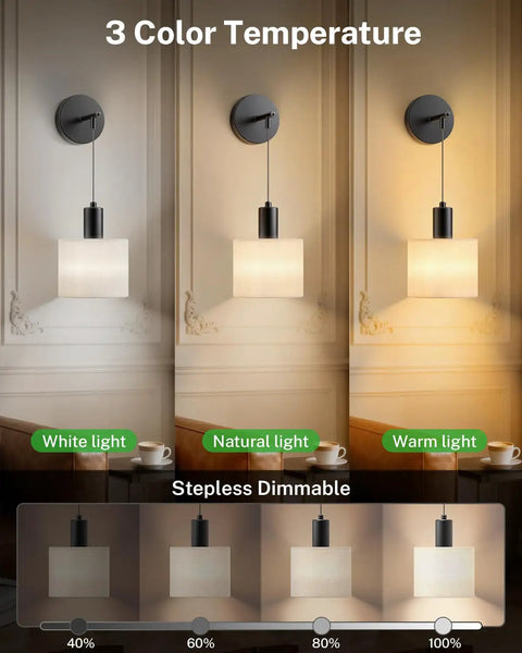 Cordless Battery Operated Wall Sconces Set Of 2 With Remote Control, No Outlets, No Wiring. Showcasing 3 color temperatures and dimmable feature.