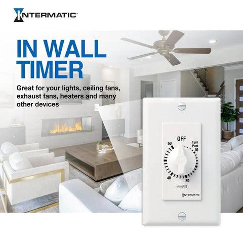 60-Minute Spring Wound Timer For Lights And Appliances White Energy Saving Control in a modern living room setting