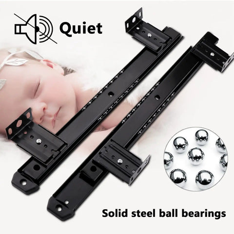 Two Pack 350mm Telescopic Keyboard Tray Guides With Height Adjustable Steel Rails In Black And Silver Heavy Duty Ball Bearing Sliding Runners Smooth Quiet Glide 40kg Capacity Badass Durability For Your Desk Always, black steel ball bearing rails