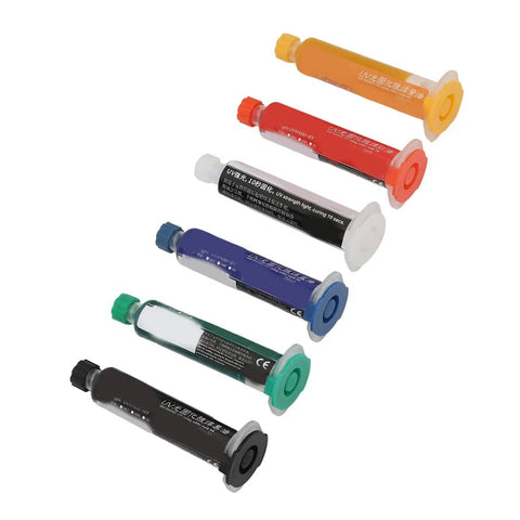 Assorted colored tubes of UV Cure Solder Mask Ink for PCB Protection, Oil Resistant Mask Paste for BGA PCBs, Durable Insulation Coating