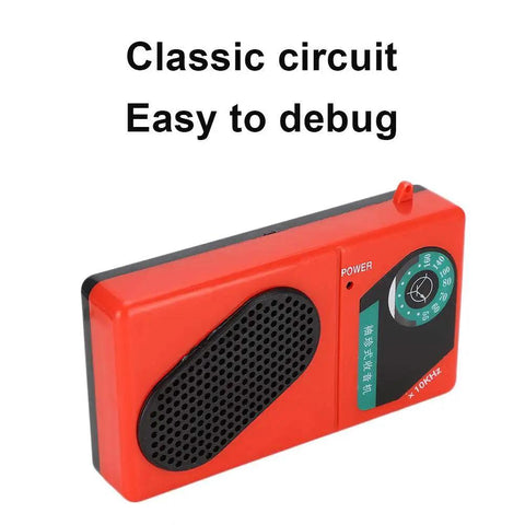 Red Electronic DIY Radio Kit With 3V 6 Tube S66E Classic Circuit 535-1620KHz front view with classic circuit text