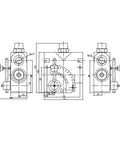 Technical diagram of Beefy 3/4 NPT Hydraulic Flow Control Valve With Adjustable Flow And Relief 0 To 30 GPM 500 To 3000 PSI Variable Directional Control Valve for industrial hydraulics.