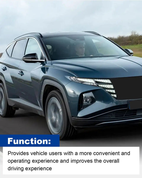 Hyundai Tucson 2020 driving on road, showcasing exterior door handle buckle induction button function