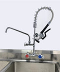 Commercial Kitchen Faucet With Sprayer Wall Mount Adjustable 4 To 8 Inch Center Pre Rinse Sprayer Valve 25 Inch High Arc 12 Inch Spout Chrome