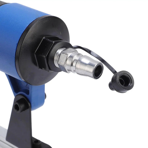 Air connection detail of Badass Pneumatic Brad Nailer Aluminum Alloy Air Powered Nail Gun With 4 To 8 Bar Pressure.