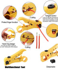 Yellow coaxial BNC crimping tool kit with RG59 connector and wire stripper, cutter features detailed descriptions.