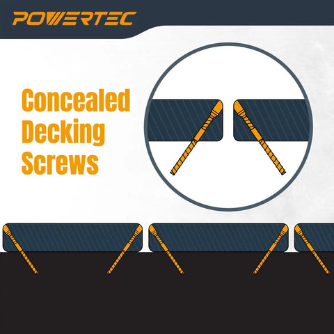 Illustration of concealed deck screws for outdoor wood and composite decking installation.